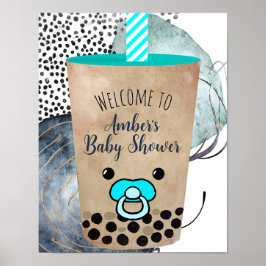 Niedliches Boba Tea Baby Dusche Begrüßungszeichen Poster