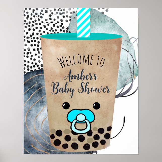 Niedliches Boba Tea Baby Dusche Begrüßungszeichen Poster (Vorne)