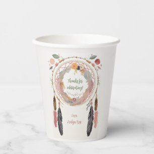 Niedliches Boho Dreamcatcher Baby Dusche Party Pappbecher