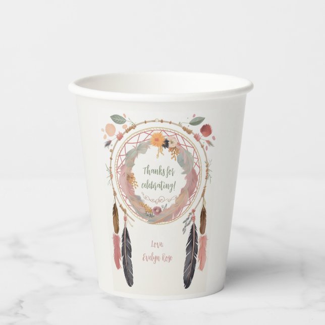 Niedliches Boho Dreamcatcher Baby Dusche Party Pappbecher (Vorderseite)