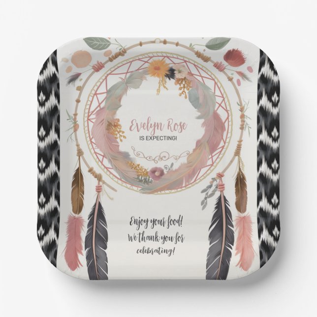 Niedliches Boho Dreamcatcher Baby Dusche Party Pappteller (Vorderseite)