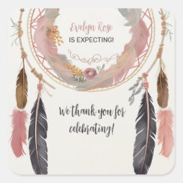 Niedliches Boho Dreamcatcher Baby Dusche Party Quadratischer Aufkleber