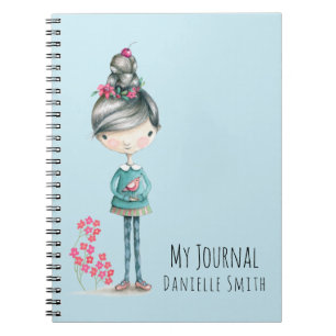 Niedliches Boho Girl with Bird Notizblock