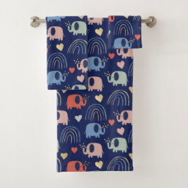 Niedliches Boho Navy Blue Elephant Muster Badhandtuch Set