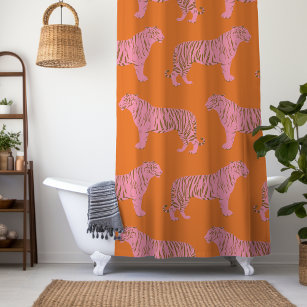 Niedliches Boho Orange und rosa Tiger Art Muster Duschvorhang