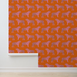 Niedliches Boho Orange und rosa Tiger Art Muster Tapete