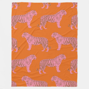Niedliches Boho Orange und rosa Tiger Kunstmuster Fleecedecke
