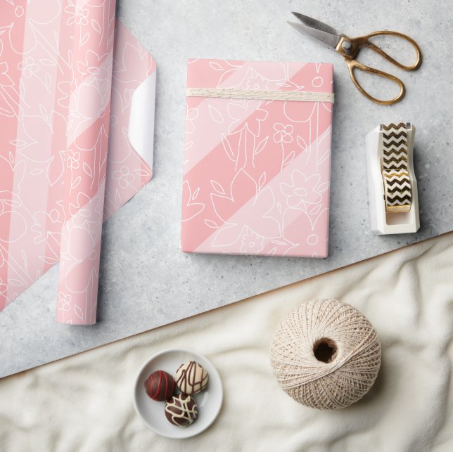 Niedliches Boho Pink Floral Rainbow-Muster Geschenkpapier (Kunsthandwerk)