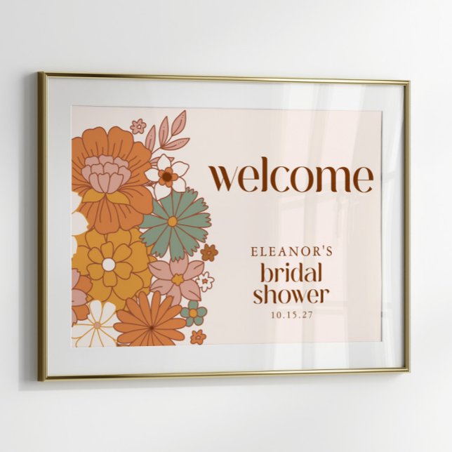 Niedliches Boho Retro Floral Brautparty Begrüßungs Poster (Von Creator hochgeladen)