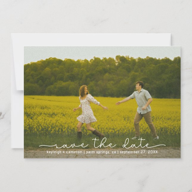 Niedliches Boho Script Foto Save the Date Magnetka Magneteinladung (Vorderseite)