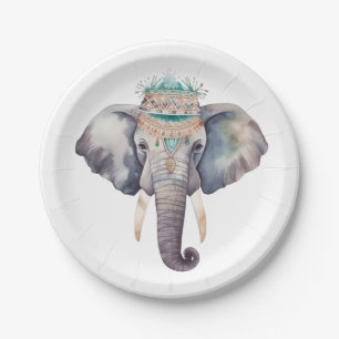 Niedliches boho Wasserfarbe Hippie Elefantendesign Pappteller