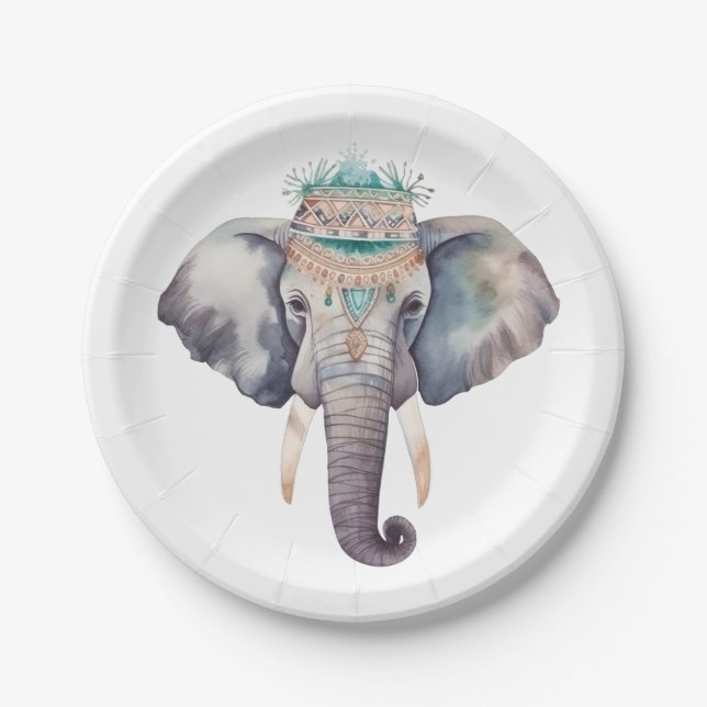 Niedliches boho Wasserfarbe Hippie Elefantendesign Pappteller (Vorderseite)