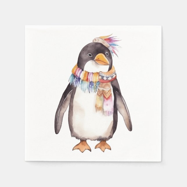 Niedliches boho Wasserfarbenpinguin-Design Serviette (Vorderseite)