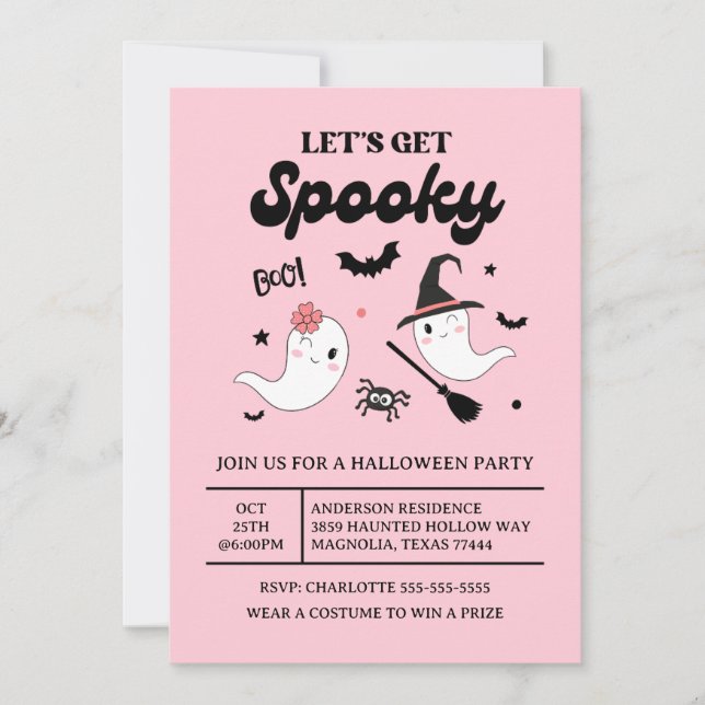 Niedliches Boo Spooky Ghost Halloween Pink Girl Einladung (Vorderseite)