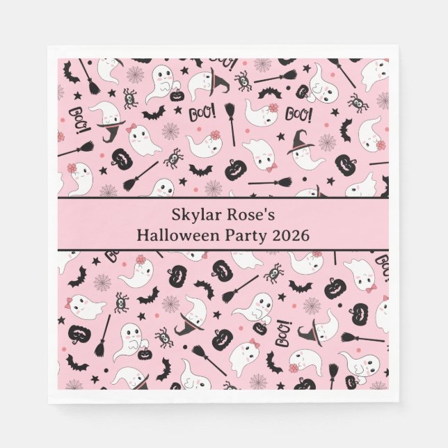 Niedliches Boo Spooky Ghost Halloween Pink Girl Serviette (Vorderseite)