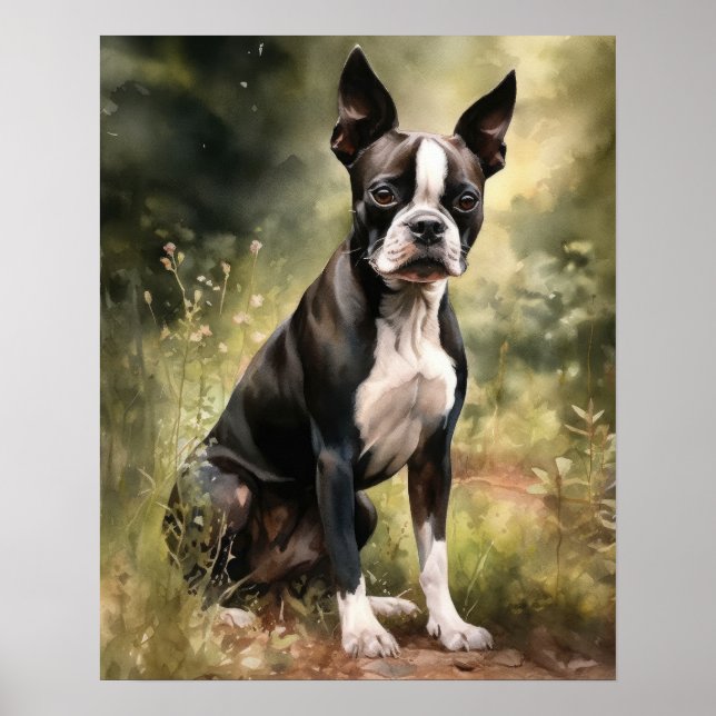 Niedliches Boston Terrier Dog Art Print Poster (Vorne)