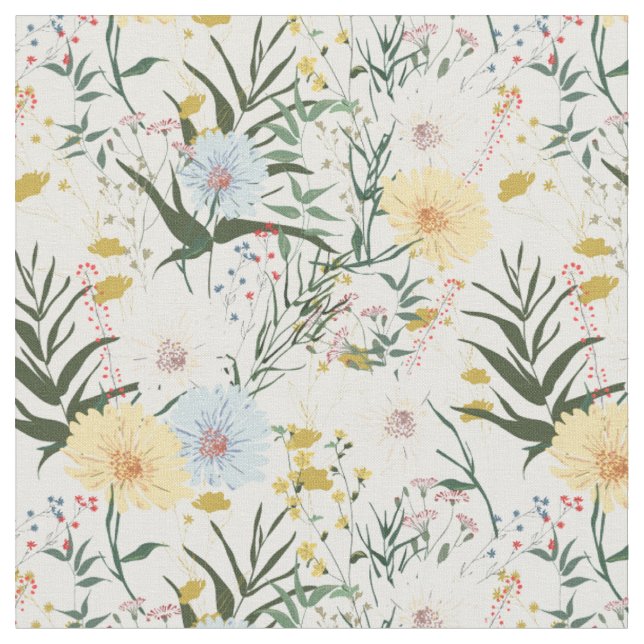 Niedliches botanisches Elfenbein und blau Stoff (Nahaufnahme)