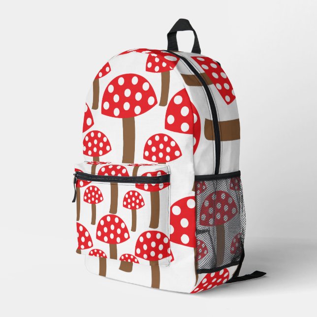 Niedliches botanisches Muster im Roten Pilz Bedruckter Rucksack (Rückseitige Ecke Rechts)