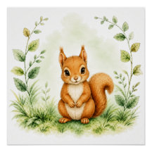 Niedliches botanisches rotes Eichhörnchen Aquarell