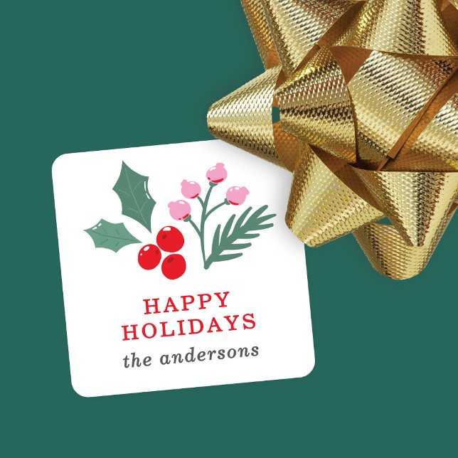 Niedliches Botanisches Rotes Rosa Weihnachtsfest P Quadratischer Aufkleber (Von Creator hochgeladen)