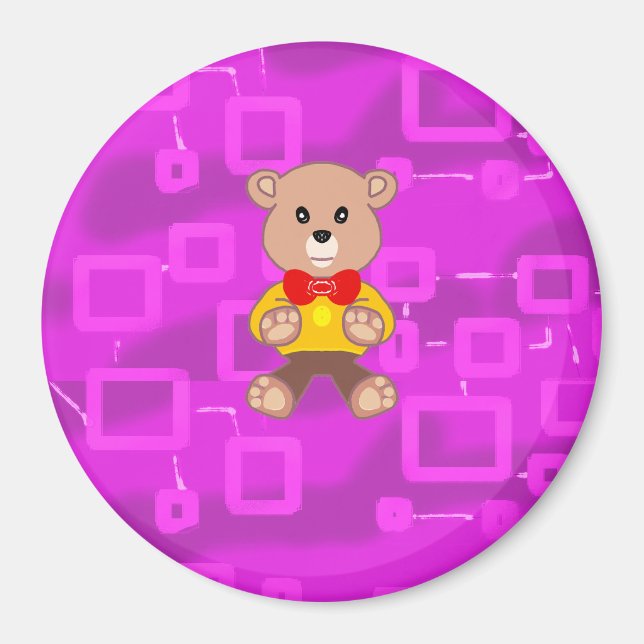 Niedliches Bowtie Teddy Bear Pink Geometric Magnet (Vorne)