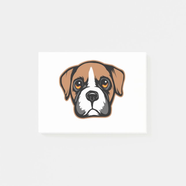 Niedliches Boxer-Hund-Welpen-Portrait Zeichnend Post-it Klebezettel (Vorderseite)
