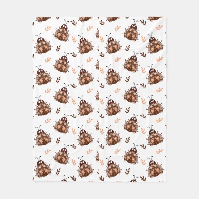 Niedliches Braun- und Beige-Ladybug und Muster für Fleecedecke (Vorderseite)