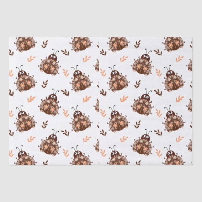 Niedliches Braun- und Beige-Ladybug und Muster für Seidenpapier (Vorderseite)