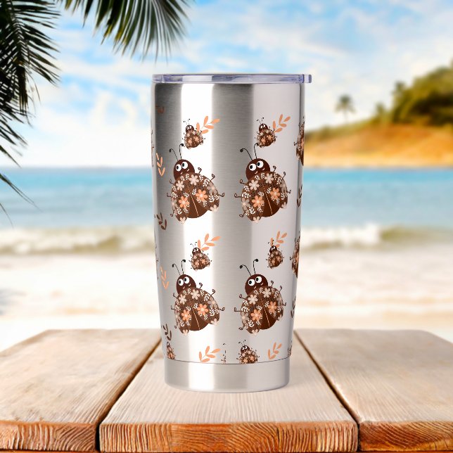 Niedliches Braun- und Beige-Ladybug und Muster für Thermobecher (Strand)
