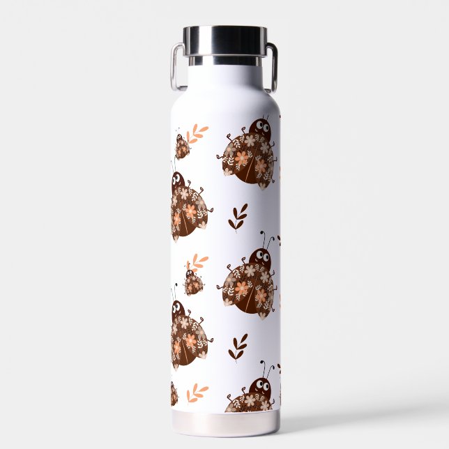 Niedliches Braun- und Beige-Ladybug und Muster für Trinkflasche (Vorne)