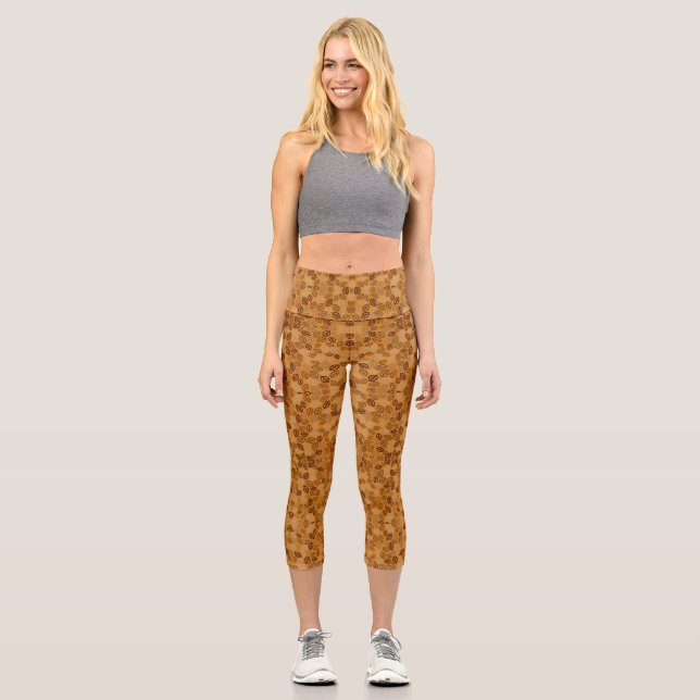 Niedliches braunes Blätter Capri Leggings (Vorderseite)