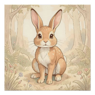 Niedliches braunes Kaninchen in einem Wald Poster