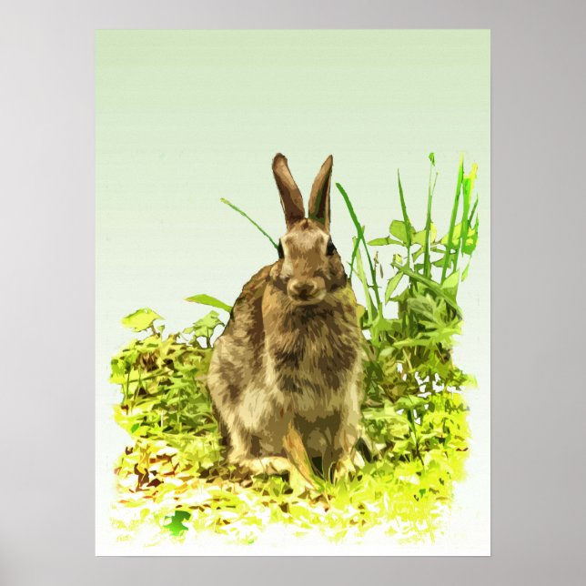 Niedliches braunes Kaninchen in grünem Grasplakat Poster (Vorne)