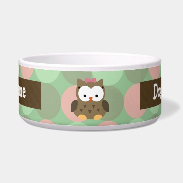 Niedliches braunes Owl mit rosa Bow Napf (Vorderseite)