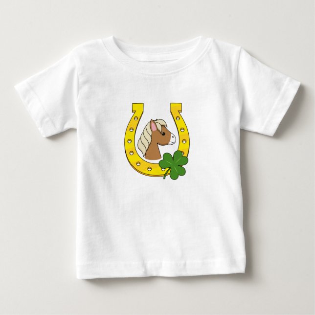 Niedliches braunes Pferd mit Goldener Pferdeschuh, Baby T-shirt (Vorderseite)