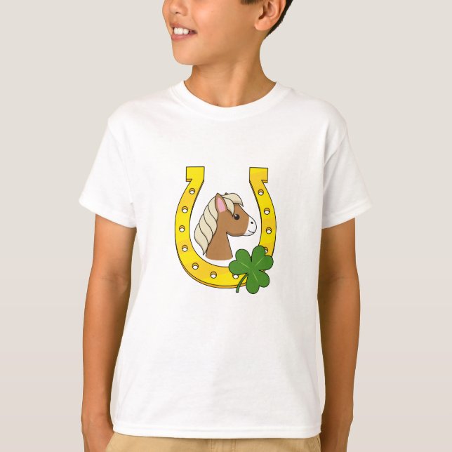 Niedliches braunes Pferd mit Goldener Pferdeschuh, T-Shirt (Vorderseite)