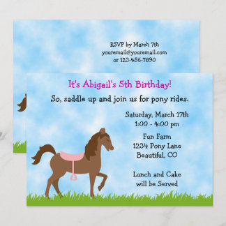 Niedliches braunes Pferd, Pink Saddle Pony Party G Einladung