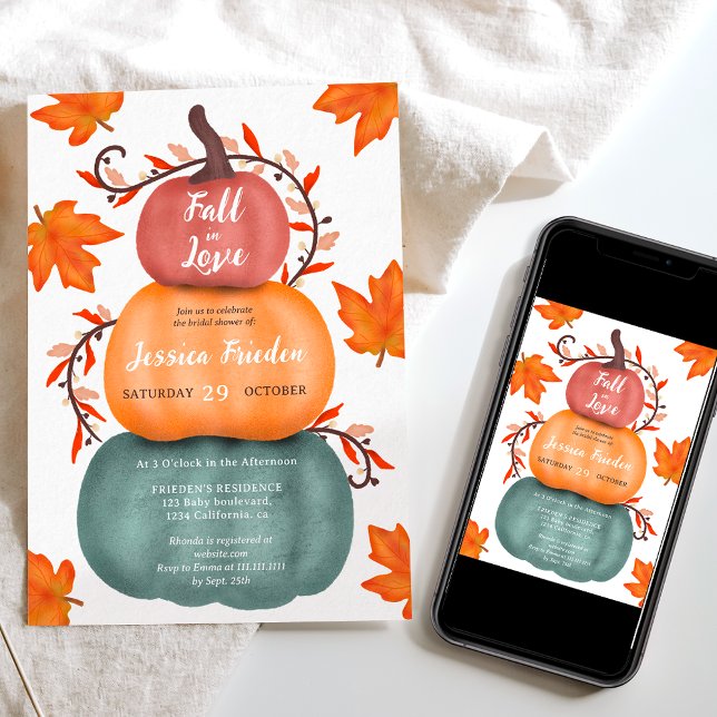 Niedliches Brautparty Einladung (Cute fall orange blue pumpkins bridal shower invitation)