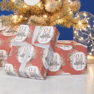 Niedliches Brautparty mit Blumenrahmen Datum Geschenkpapier