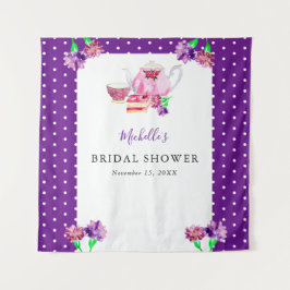 Niedliches Brautparty Tee Party Lila Hintergrund Wandteppich