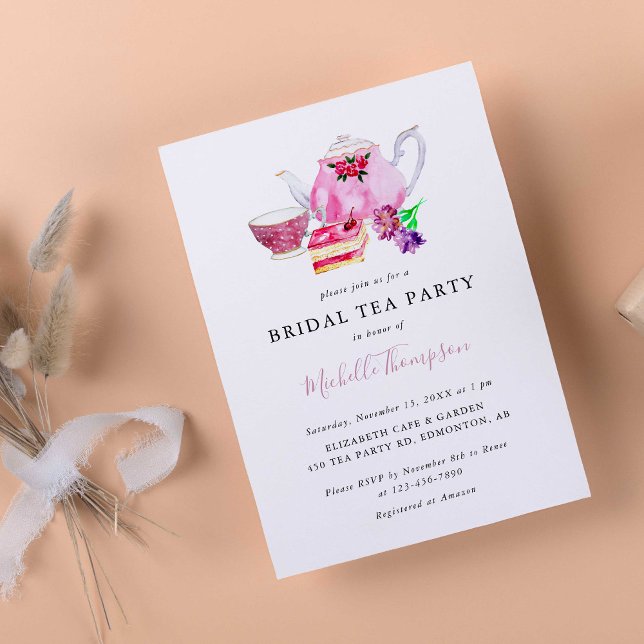 Niedliches Brautparty Tee Party Rosa Teekapitel Sk Einladung (Von Creator hochgeladen)