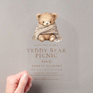 Niedliches Brawn Teddy Bear Picnic Spieldatum Acryleinladungen