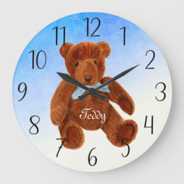 Niedliches Brown Teddy Bear Wasserfarbenspiel Große Wanduhr