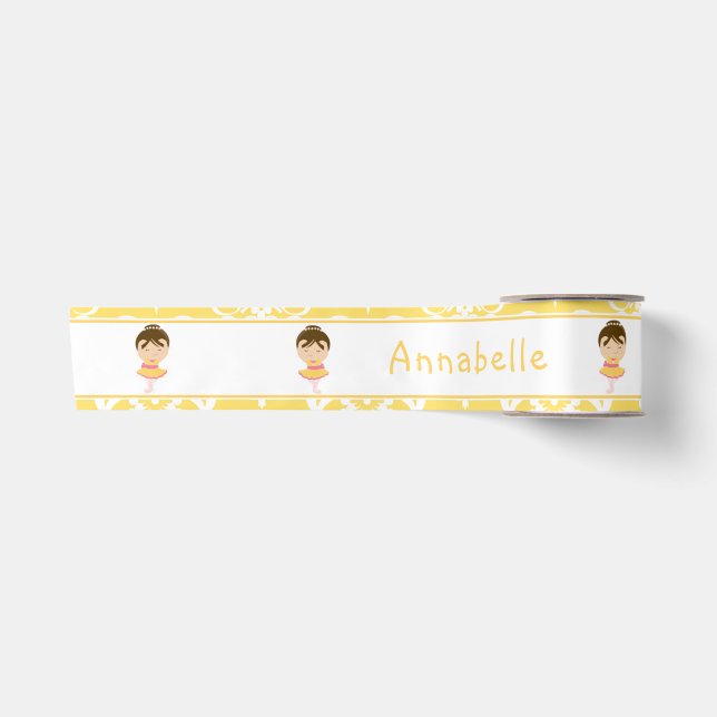 Niedliches Brünettes Ballerina-Geschenk Satinband (Vorderseite)