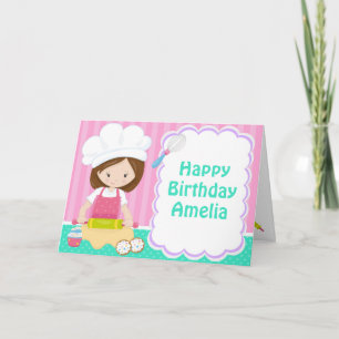 Niedliches Brünettes Girl Backen Geburtstag Karte