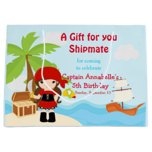 Niedliches Brünettes Pirate Girl in Red Danke Große Geschenktüte
