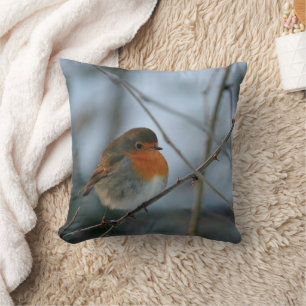 Niedliches Brust-Vogel-Foto Robins rotes Kissen