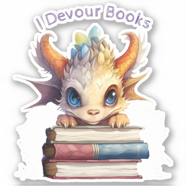 *~* Niedliches Buch Lesen Baby Dragon AP88 I DEVOU Aufkleber (Vorderseite)