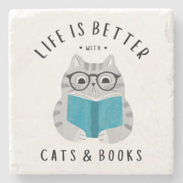 Niedliches Buch Lover Cat Reading Book Steinuntersetzer