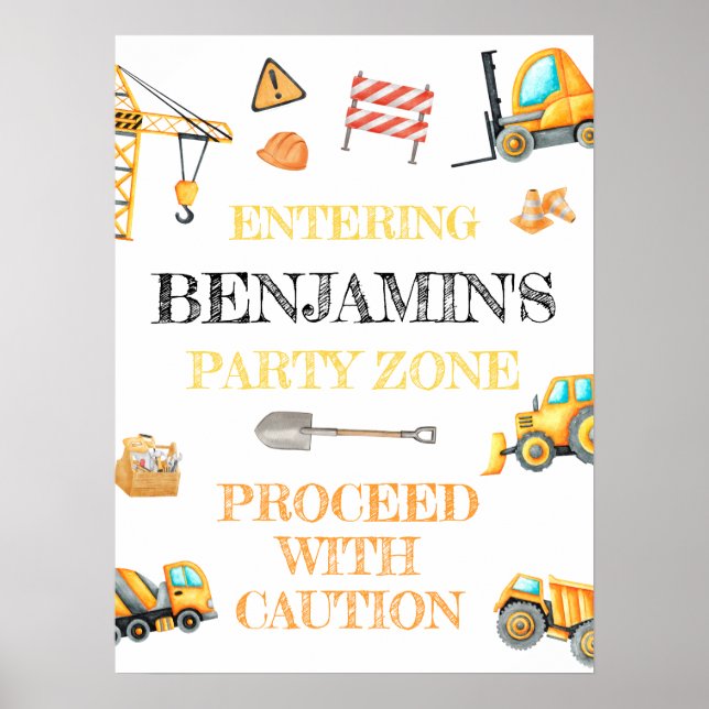 Niedliches Budget Bau Geburtstagspartei Poster (Vorne)